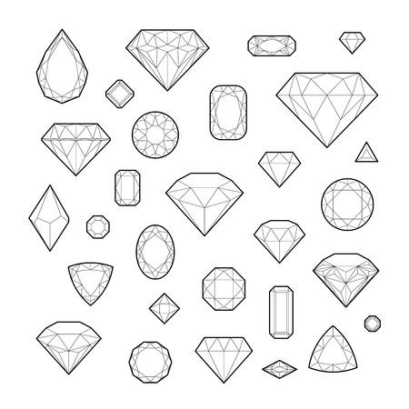 Diamond, icon set, vector illustration, line design, isolated on white backgroundのイラスト素材