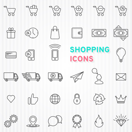 Shopping icons, line design, vector illustrationのイラスト素材