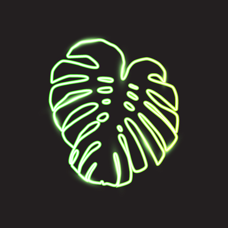 Tropical leaf, Monstera flower, neon design. Vector illustrationのイラスト素材