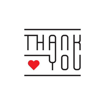 Thank you card, simple lettering with heart, vector illustrationのイラスト素材