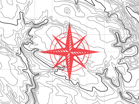 Topographic map with wind rose, vector illustrationのイラスト素材