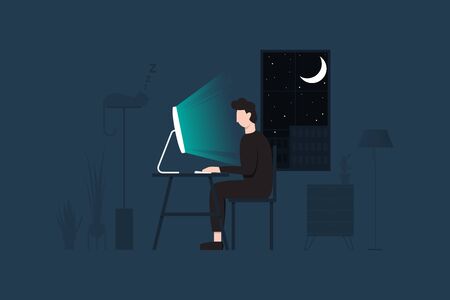 Man working at home. Vector Illustrationのイラスト素材