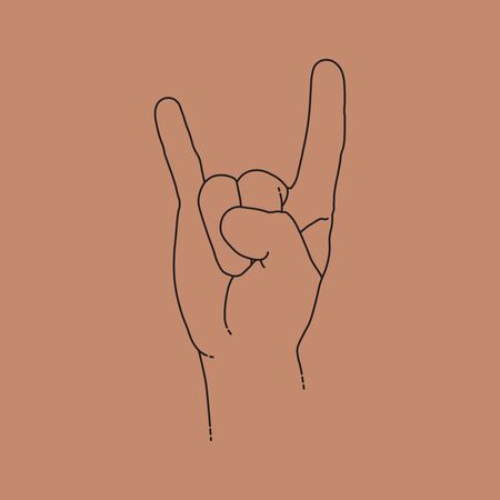 Rock n roll sign, human hand. Line design, editable strokes. Vector illustrationのイラスト素材