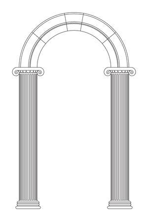 Antique ionic columns with arc. Line design, editable strokes. Vector illustration isolated on white backgroundのイラスト素材