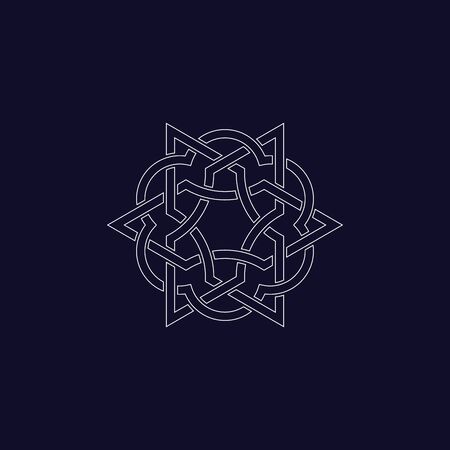 Geometric frame, intertwined shapes. Modern emblem badge. Line design, editable strokes. Vector illustration EPS 10のイラスト素材