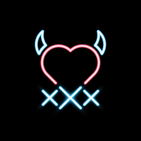 Abstract heart with horns, neon design. Night club design, Neon, vector illustrationのイラスト素材