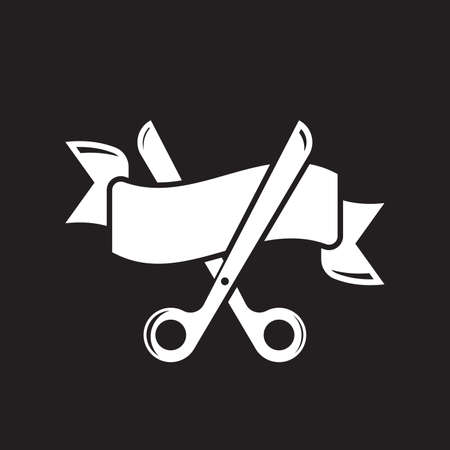 Grand opening icon, scissors cutting ribbon. Vector illustration isolated on black backgroundのイラスト素材