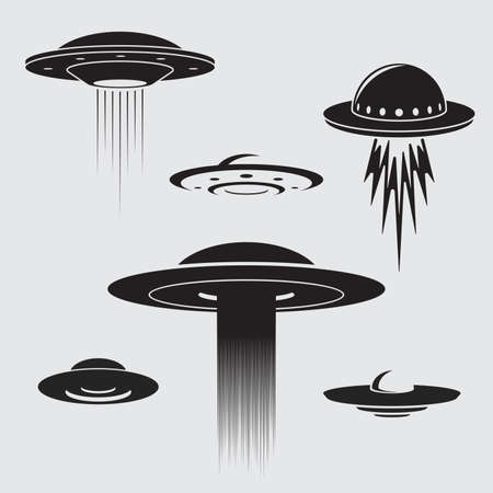 Ufo icon. Set of different flying saucer. Vector illustrationのイラスト素材