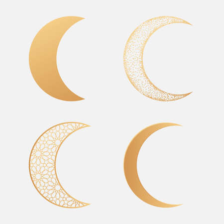 Moon icons. Vector illustration isolated on white background. Set of gold minimal elements.のイラスト素材