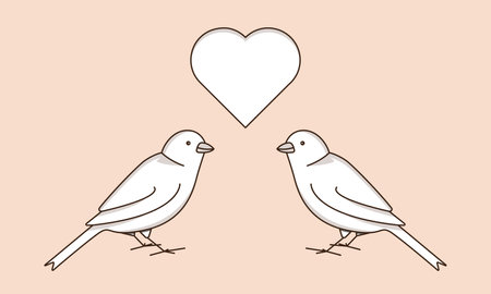 Two simple white birds with heart. Love concept. Vector illustrationのイラスト素材