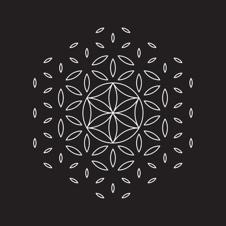 Flower of life, sacred geometry. Modern simple line design, editable strokes.のイラスト素材
