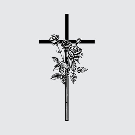 Cross with rose, funeral design element.のイラスト素材