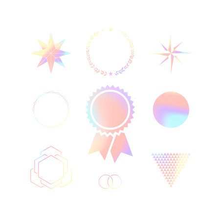 Hologram design elements, badges, label stickers and icons. Vector illustration isolated on white backgroundのイラスト素材