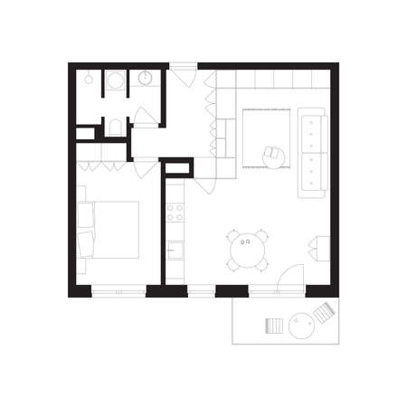 Floor plan of small apartment or studio. Architecture project drawing. Vector illustration isolated...