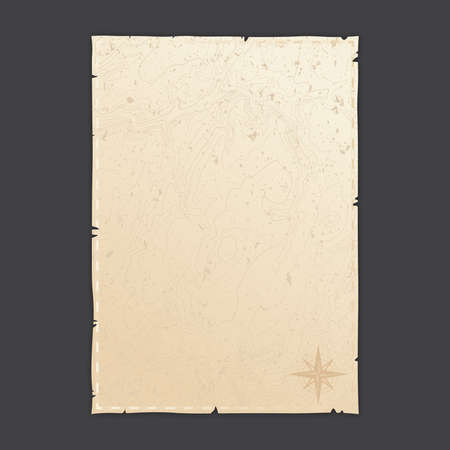 Old map with topographic lines and compass, A4 paper format, vertical. Vector illustration EPS 10のイラスト素材