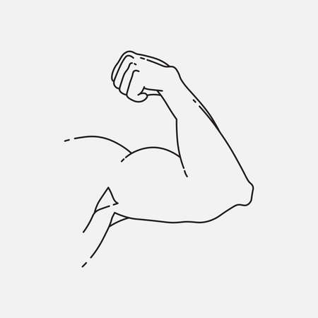 Bicep, minimal line design. Editable stokes. Muscular arm, clenched fist. Vector illustrationのイラスト素材