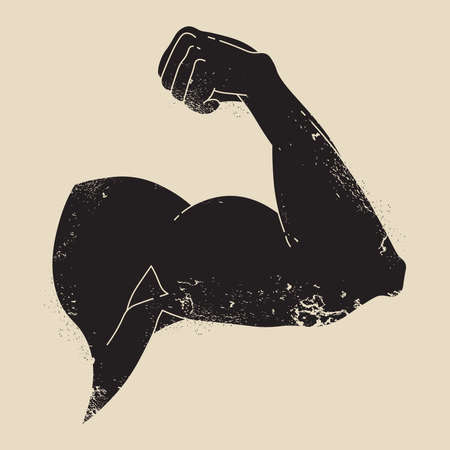 Muscular arm, clenched fist. Symbol of strength. Silhouette grunge design. Vector illustration ESP 10のイラスト素材