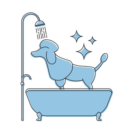 Shower dog, Beauty salon icon. Poodle Vector illustration isolated on white background, EPS 10のイラスト素材