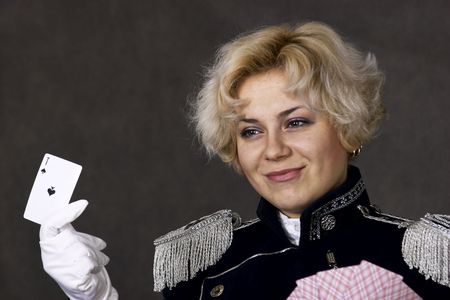 woman with cardsの写真素材