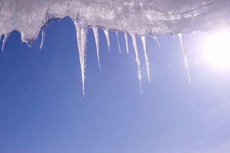 spring sky and icicleの写真素材