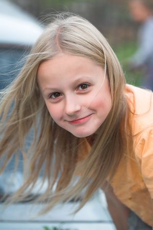 young girl with streaming hairの写真素材