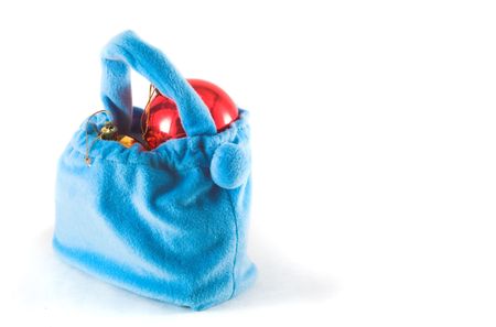 blue bag with christmas gifts isolated on white. white copispaceの写真素材