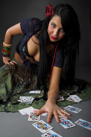 young beauty gipsy girl on the grey backgroungのeditorial素材