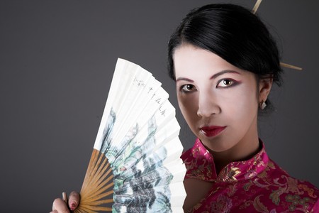 young beauty japanese woman in red dressの写真素材