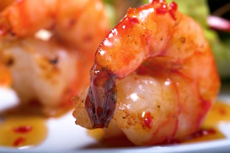 appetizer with shrimps isolated on the whiteの写真素材