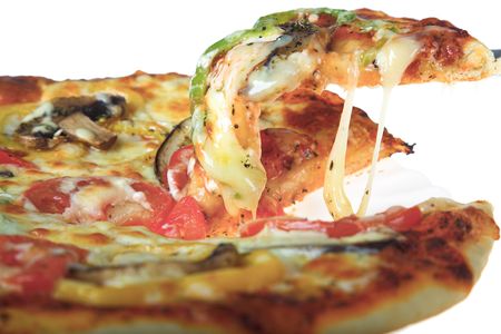 fresh pizza isolated on the white backgroundの写真素材