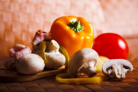 still life with paprika and mushroomsの写真素材