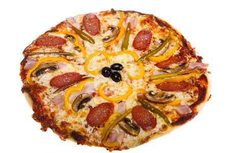 fresh pizza isolated on the white backgroundの写真素材