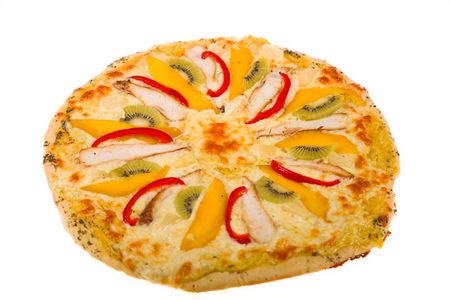 fresh pizza isolated on the white backgroundの写真素材