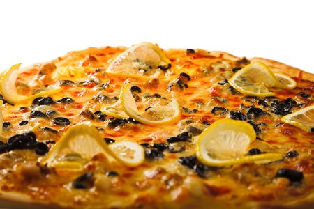 fresh pizza isolated on the white backgroundの写真素材