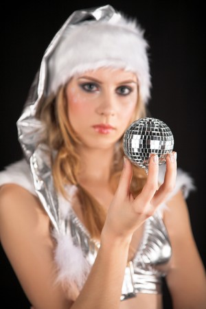 beauty girl with christmas decoration in the handの写真素材