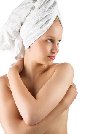young beauty girl with white towelの写真素材