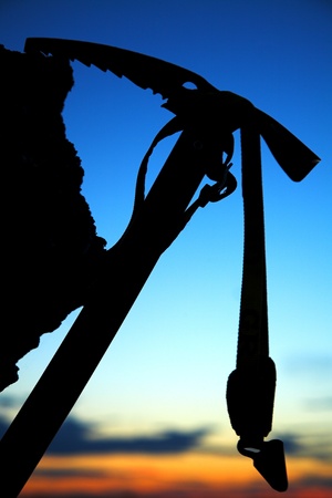 ise-axe silhouette on the sunset blue skyの写真素材