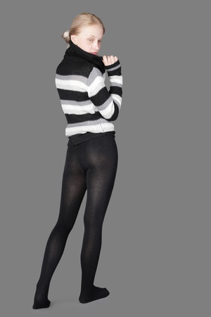 yuong beauty woman isolated on gray backgroundの写真素材