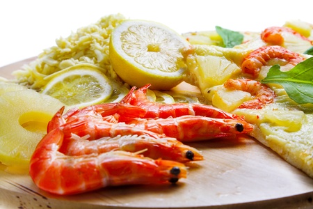 pizza with ingredient on the wood plateの写真素材