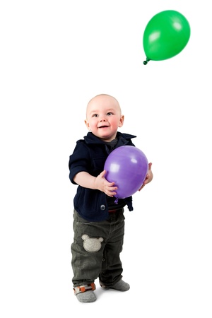 boy with balloon isolatrd on whiteの写真素材