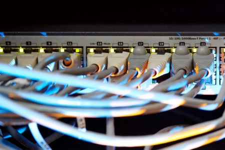 supercomputer with cables and lampsの写真素材