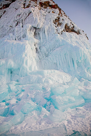ice hummock at frozen baikal lake in winterの写真素材