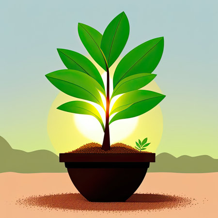 Ai-generated image Little green plant sprout on the ground.の素材