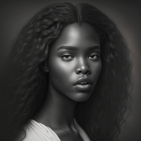 Black and white portrait of beauty black woman. Ai-generated image.の素材