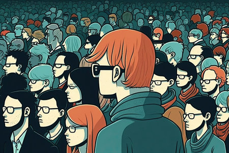 A team of anonymous faceless people stand together, united by their confident and serious faces. Ai-generated imageの素材