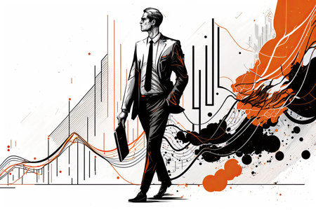 A professional man in suits analyze a financial report and chart to find solutions for increasing company progress and success.Ai-generated imageの素材