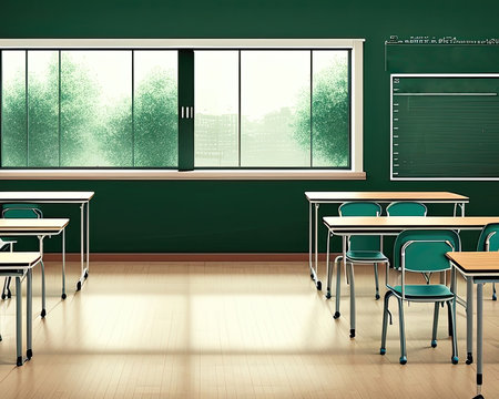 AI-generated image of empty big classroom at schoolの素材