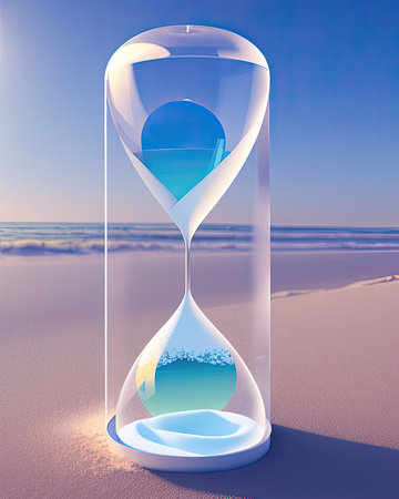 The hourglass sits alone, sand slowly running out as the deadline approaches. Time is of the essence for this task with no one to help.の素材