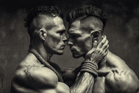 Closeup portrait couple young gay. Ai-generated imageの素材