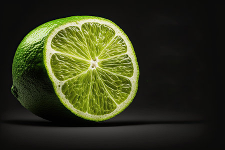 A crisp lime slice against a black background, symbolizing healthy eating and freshness. Ai-generated imageの素材